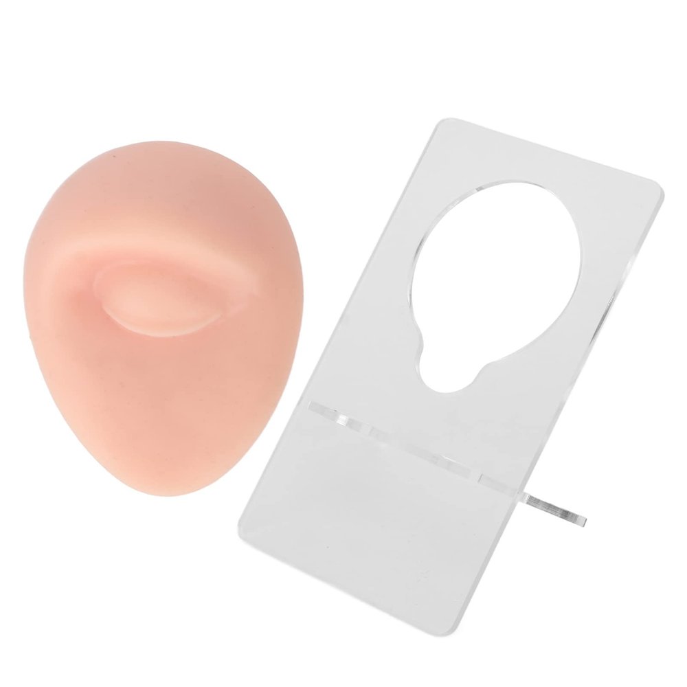 Soft Silicone Single Eye Model, Flexible Elastic Simulation Human Eyes Model for Piercing Practice, Reusable Jewelry Display with Acrylic Holder, Body Piercing Model for Beauty Salon(Light Skin Color)