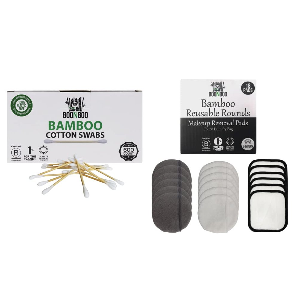 BOONBOO Cotton Swabs 600ct + 18pcs Facial Pads