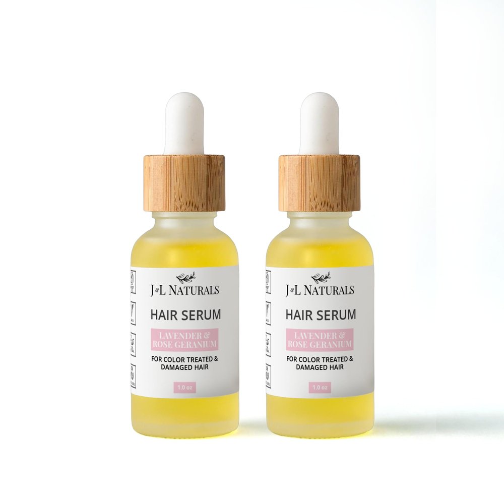 J&L Naturals | Hair Serum - Color Treated & Damaged Hair, Strength| LAVENDER & ROSE GERANIUM | Cruelty Free, Paraben Free, Vegan | For All Hair (Strength, 1 Oz (2 Pack))
