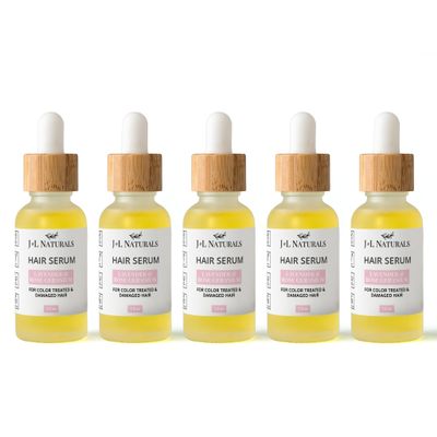 J&L Naturals | Hair Serum for Moisture, Damaged Hair, Growth | With Argan Oil & Coconut Oil | Cruelty Free, Paraben Free, Vegan | For All Hair (Strength (Color Treated/Damaged Hair), 1 Oz (5 Pack))