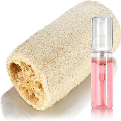 1.7 oz Single Foamer Pump Shower Gel Bottle with 12 Pack Natural Loofah Body Scrub (5 inches)