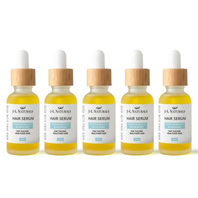 J&L Naturals | Hair Serum for Moisture, Damaged Hair, Growth | With Argan Oil & Coconut Oil | Cruelty Free, Paraben Free, Vegan | For All Hair (Growth (Normal to Thin Hair), 1 Oz (5 Pack))