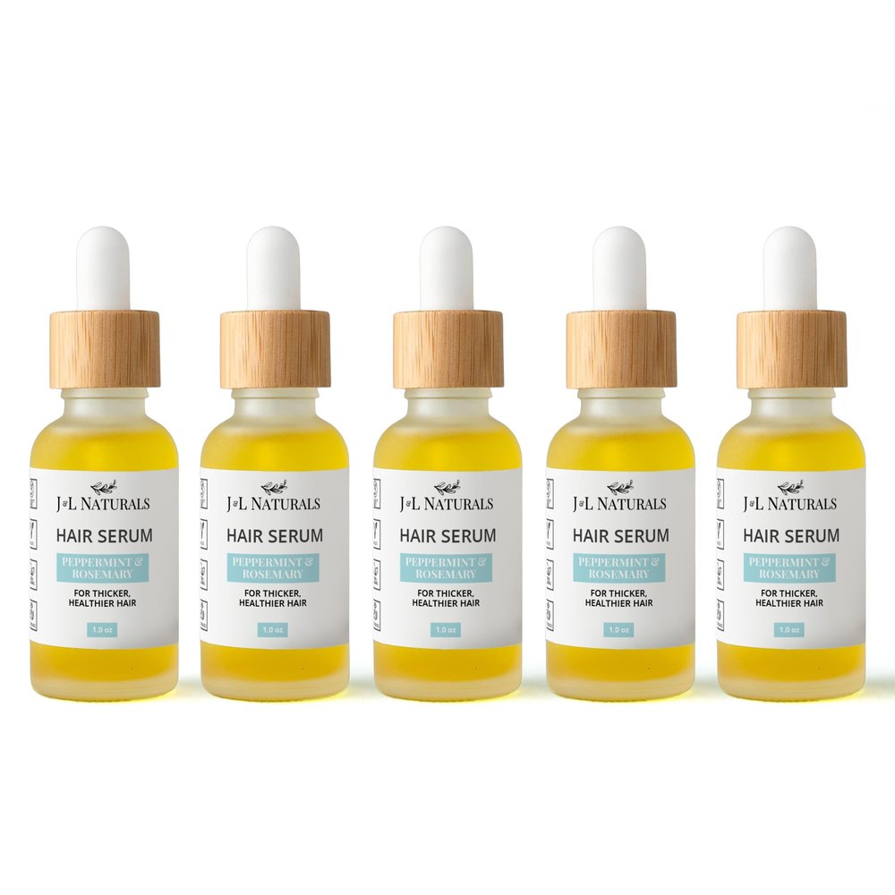 J&L Naturals | Hair Serum for Moisture, Damaged Hair, Growth | With Argan Oil & Coconut Oil | Cruelty Free, Paraben Free, Vegan | For All Hair (Growth (Normal to Thin Hair), 1 Oz (5 Pack))