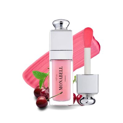 Monabell France Hydrating Lip Glow Oil - Plumping Lip Oil Gloss Tinted for Lip Care and Dry Lips, Non Sticky & Fresh Texture, Shiny and Moisturizing (Cherry)