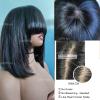 12inch Short Layered Bob Wig Human Hair with Bangs 180Density Scalp Top Layered Bobs Wigs for Black Women Short Straight Full Machine None Lace Human Hair Wig with Bang Natural Black view 3