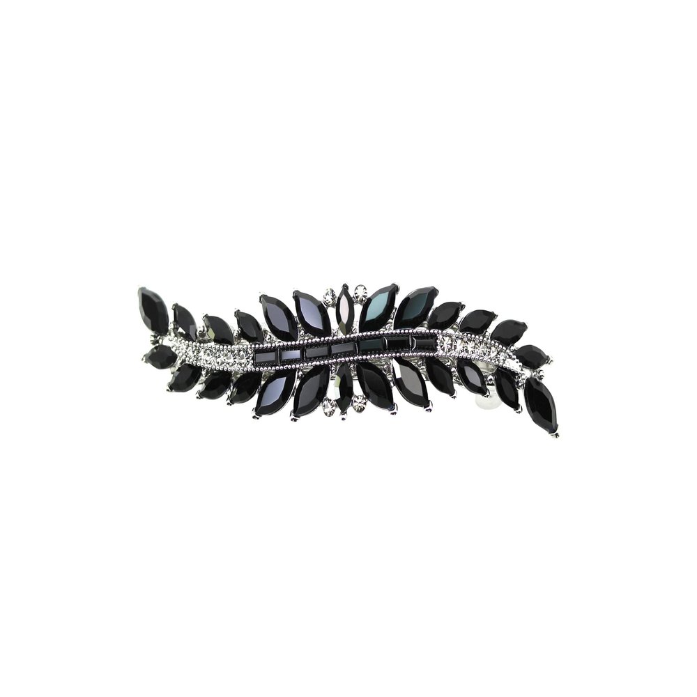 Faship Gorgeous Black Marquise Rhinestone Crystal Floral Small Hair Barrette