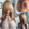 12inch Short Layered Bob Wig Human Hair with Bangs 180Density Ombre Brown BLonde Scalp Top Layered Bob Wigs for Black Women 4#/27# Short Straight Bob Full Machine None Lace Human Hair Wig with Bang view 1