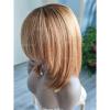 12inch Short Layered Bob Wig Human Hair with Bangs 180Density Ombre Brown BLonde Scalp Top Layered Bob Wigs for Black Women 4#/27# Short Straight Bob Full Machine None Lace Human Hair Wig with Bang view 3