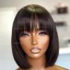 10inch Short Layered Bob Wig Human Hair with Bangs 150Density Scalp Top Layered Bobs Wigs for Black Women Short Straight Full Machine None Lace Human Hair Wig with Bang Natural Black view 3
