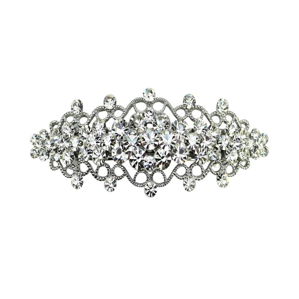 Faship Gorgeous Clear Rhinestone Crystal Floral Hair Barrette Bridal Wedding Party