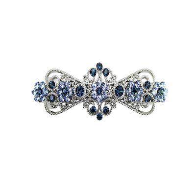 Faship Gorgeous Navy Blue Rhinestone Crystal Small Floral Hair Barrette Clip