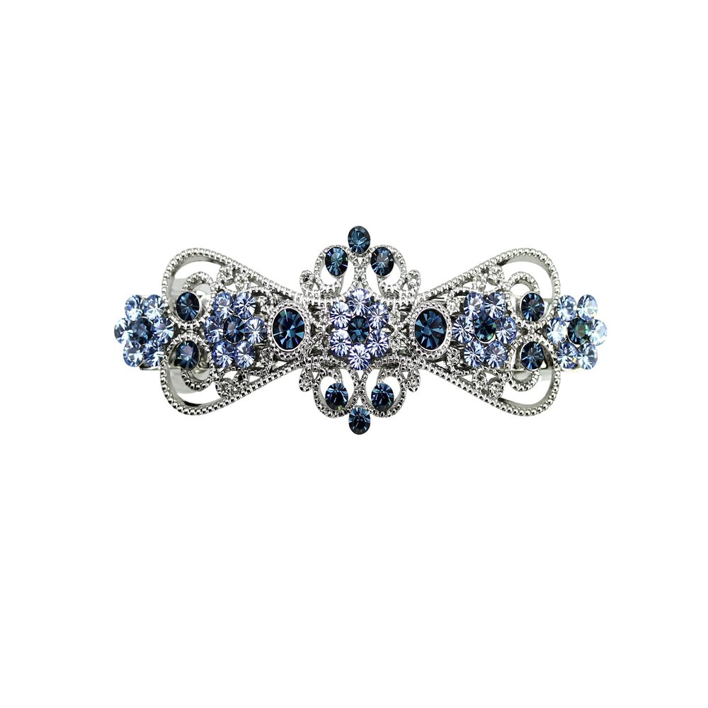Faship Gorgeous Navy Blue Rhinestone Crystal Small Floral Hair Barrette Clip