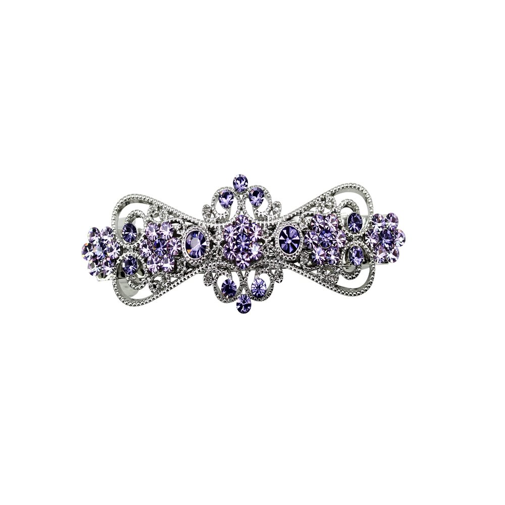 Faship Tanzanite Violet Purple Rhinestone Crystal Small Floral Hair Barrette Clip