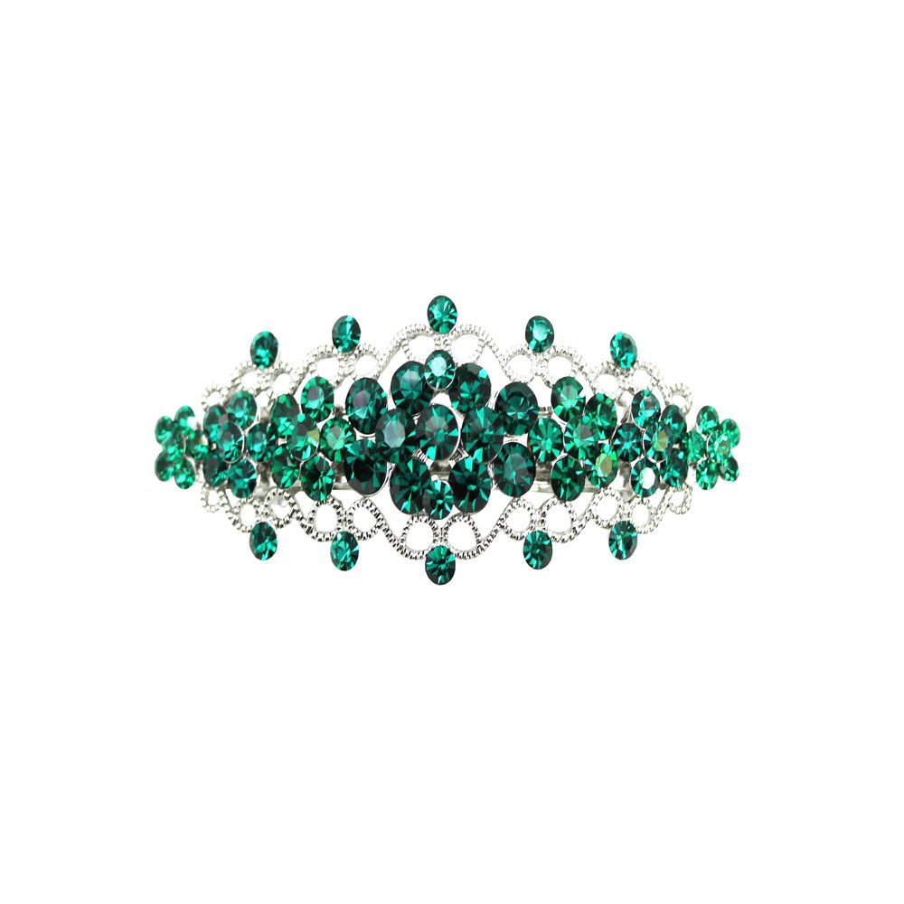 Faship Gorgeous Green Rhinestone Crystal Floral Hair Barrette
