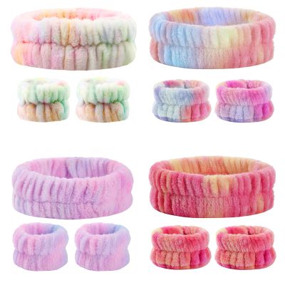 12 PCS Rich Colors Headbands for Women Spa Headband and Wristband Set,Skincare Makeup Bath Headbands Microfiber Towel Wristbands for Washing Face for Teen Girls and Women(Multicolor Tie Dye)