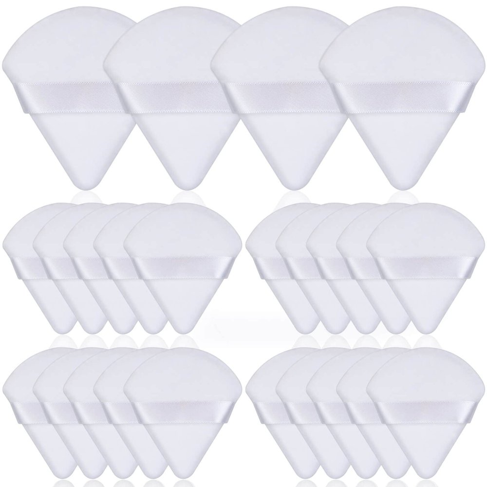Thrilez 20pcs Triangle Powder Puff, Loose Powder Puffs Makeup Puff for Face Powder, Setting Powder Puff for Make Up, Face Puff Pads for Press Powder, Sponge Powder Applicator for Face and Eye (White)