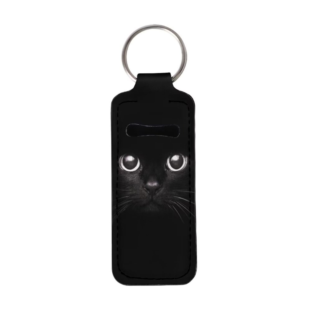 Suobstales Black Cat Print Chapstick Holder for Women, Lipstick Holders Lip Gloss Tube Holder Lip Balm Holster Portable Pocket Lipstick Protective Cases