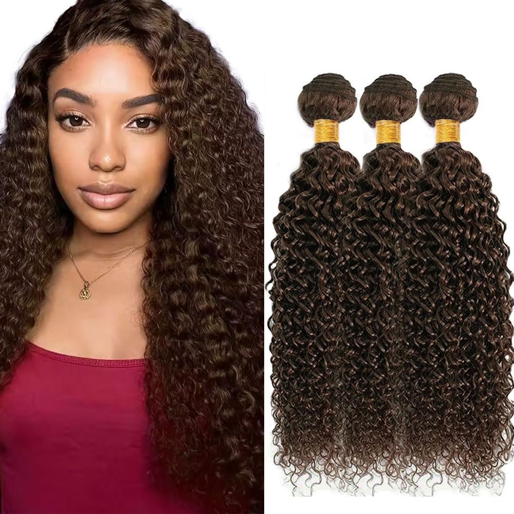 Brown Bundle Chocolate #4 Color Dark Brown Curly Bundles Human Hair Unprocessed Brazilian Virgin Hair 14 16 18 Inch Chocolate Bundles Human Hair