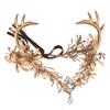 MOSTORY Gold Fairy Antler Crown - Woodland Flower Deer Horns Headpiece Elf Forest Ciecle for Women Renaissance Cosplay Renfaire Outfit Hallween Costume view 1