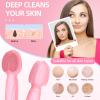 Sonic Facial Cleansing Brush, Face Scrubber Cleanser Brush, Waterproof Face Massager, Rechargeable Face Brushes for Cleansing & Exfoliating Electric Silicone Face Scrubber - Pink view 2