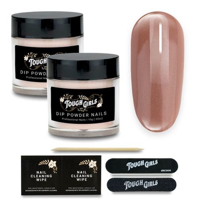TOUGH GIRLS | Dip Powder | Includes Cuticle Stick, Nail File, Nail Buffer & Nail Wipes (Beige Glitter | 2-Pack)