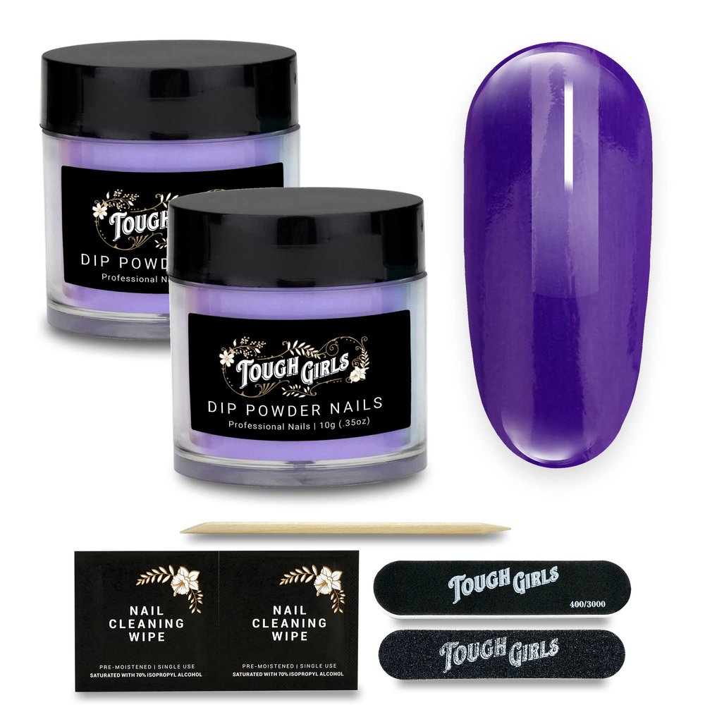 TOUGH GIRLS | Dip Powder | Includes Cuticle Stick, Nail File, Nail Buffer & Nail Wipes (Purple | 2-Pack)