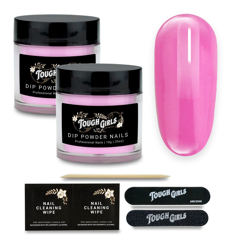 TOUGH GIRLS | Dip Powder | Includes Cuticle Stick, Nail File, Nail Buffer & Nail Wipes (Pink | 2-Pack)