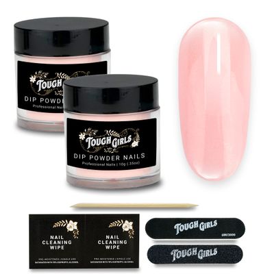 TOUGH GIRLS Dip Powder - Includes Cuticle Stick, Nail File, Buffer & Wipes (Pale Pink, 2-Pack)