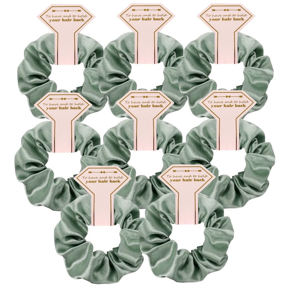 Satin Bridesmaid Scrunchies 12 pack Proposal Gifts Elastics Hair Ties Scrunchies Bachelorette Party Favors Satin Bridesmaid Gift for Bridal Wedding Parties (8pcs sage green)