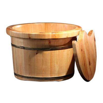 Katzowen Household Thickened Wooden Foot Tub with Lid, Massage Foot Bath, Household Wooden Foot Barrel Foot Spa Bath Massager (Color : No Massage Covered)