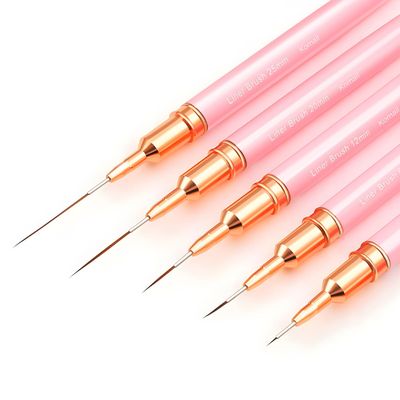 Komall Metallic Nail Art Brushes, 5Pcs Liner Brush Set, UV Gel Polish Painting Art Design Pen for Long Lines, Thin Details, Fine Drawing Sizes 4/8/12/20/25mm(Pink)