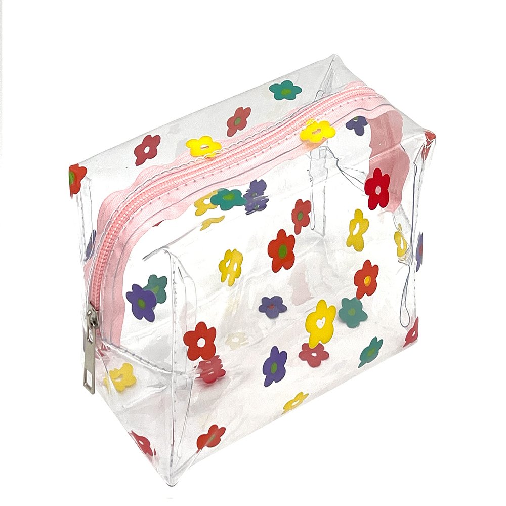 ZMZZ Cute makeup bag, transparent portable makeup bag, waterproof toiletries storage bag, large capacity pen bag (Colorful flowers)