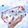 ZMZZ Cute makeup bag, transparent portable makeup bag, waterproof toiletries storage bag, large capacity pen bag (Colorful flowers) view 3