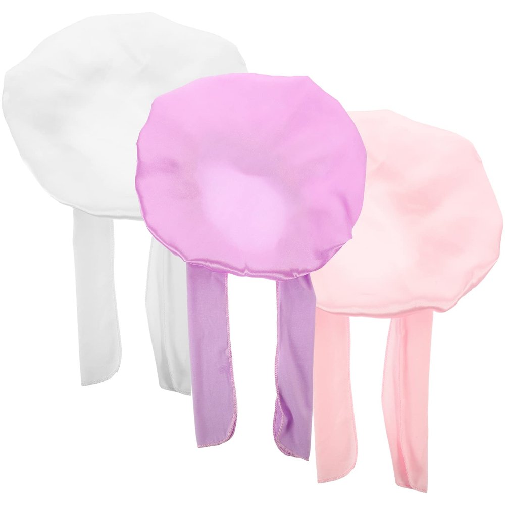 FOMIYES 3pcs Boys and Girls Elastic Bow Bonnet Hat Reusable Shower Cap for Sleeping Lightweight Comfortable Suitable for Hair Types Colors
