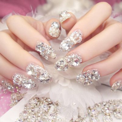 TONTEK Manicure 24 Pieces Boxed Shining gem Bride Nail Stickers