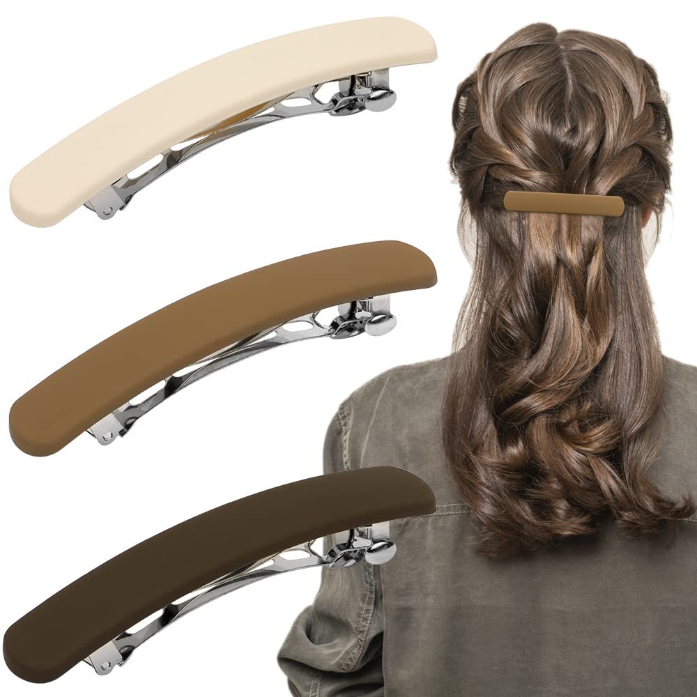 ATODEN Hair Clips Barrettes for Women 3 Pcs Matte Barrettes for Thin Fine Hair 3.54'' Neutral Flat Hair Clip Hair Pins French Barrette Hair Clips for Short Medium Hair Cute Hair Accessories for Women