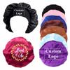 Custom Satin Bonnet Silk Bonnets for Black Women Sleeping Makeup, 20PCS/lot Personalized Logo Hair Cap Bonnet for Long Curly Braid Hair (Logo on Back, Peacock-Blue) view 1