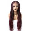 Long Box Braids Lace Front Wigs Synthetic Hand-Braided Wigs with Baby Hair Natural Hairline Micro Twist Cornrow Goddess Ditch Hairpiece for Black Women (#T1B/BUG Black Mix Red) view 1