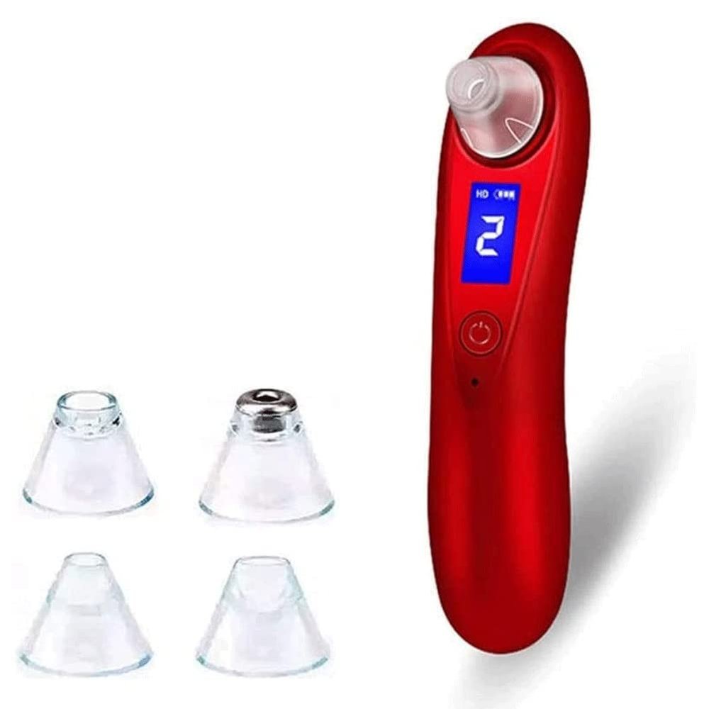 RMENST Blackhead Remover Vacuum Electric Blackhead Removal Tool Facial Pore Cleaner Extractor USB Rechargeable Beauty Device kit with 3 Adjustable Suction & 4 Probes Deep Cleansing (Color : Red)