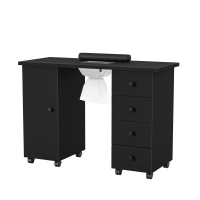OmySalon Manicure Table Nail Desk for Nail Tech, Nail Table Beauty Salon Tech Station w/Electric Downdraft Vent, Lockable Wheels,Wrist Cushion,Storage Drawers