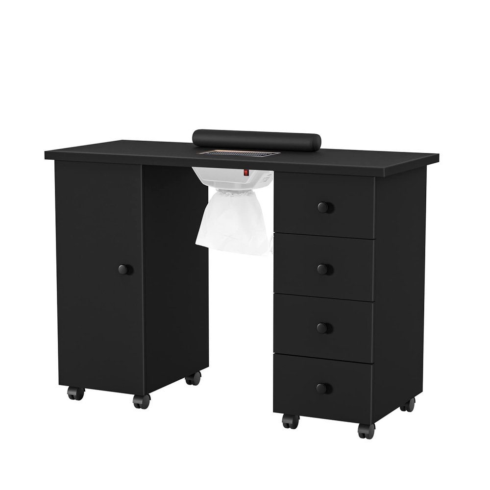 OmySalon Manicure Table Nail Desk for Nail Tech, Nail Table Beauty Salon Tech Station w/Electric Downdraft Vent, Lockable Wheels,Wrist Cushion,Storage Drawers