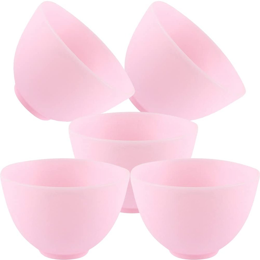 minkissy 5PCS DIY Face Mask Mixing Bowl Silicone Mask Bowl Silicone Facial Mask Mixing Bowl Cosmetic Mud Stirring Bowl Silicone Bowl Cosmetic Beauty Tool for Home Salon Pink