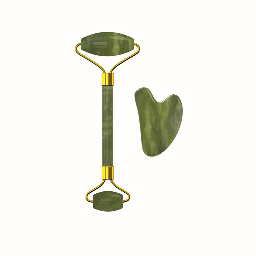 Jade Eye Mask Face Massage Roller Set Natural Rose Quartz Sleeping Eye Mask Facial Roller,Green Stone Set