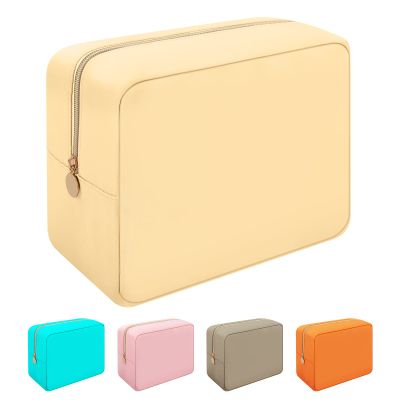 Iqimott Nylon Makeup Bag, Large Capacity Travel Pouch, Waterproof Zipper Makeup Organizer for Women, Girls and Teens (Beige)