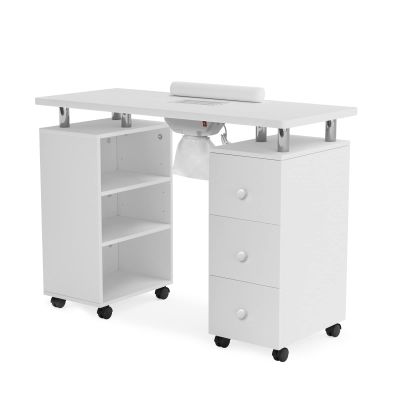 OmySalon Manicure Table Nail Desk for Nail Tech, Nail Table Beauty Salon Tech Station w/Electric Downdraft Vent, Lockable Wheels,Wrist Cushion,Storage Shelves & Drawers