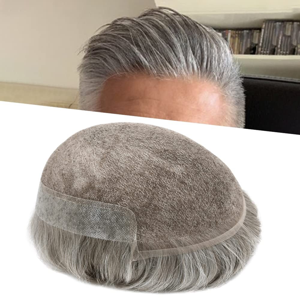 Mens Toupee Hair System Swiss Lace Front Toupee for Men Real Human Hair Replacement System Bleached Knot Natural Hairline Mens Hair Piece #3 8x100% density 8x10