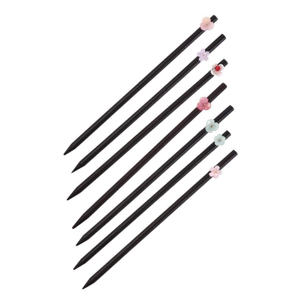 7Pcs Simple Style Small Flower Hair Sticks Wooden Hairpin, Chinese Style Flower Hair Sticks Wood Hair Clasp Vintage Headdress