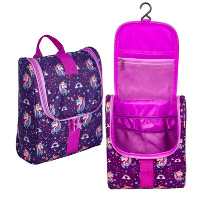 Remobia Hicol Cute Cartoon Hanging Kids Toiletry Bag Children Travel Cosmetic Makeup Organizer Wash Bag Shower bag Over Night Bag Camping Shaving Kit Bag for Boys & Girls(Unicorn)
