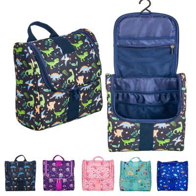 Remobia Hicol Cute Cartoon Hanging Kids Toiletry Bag Children Travel Cosmetic Makeup Organizer Wash Bag Shower bag Over Night Bag Camping Shaving Kit Bag for Boys & Girls (Dinosaurs)