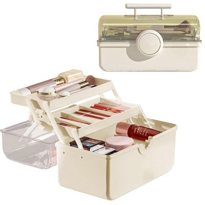 WMM Makeup Storage Organizer, Large Capacity Makeup Organizer with Transparent Visual Cover, Handle 3 Layers Portable Cosmetic Storage Box Easily Organize Your Cosmetics, Jewelry and Hair Accessories